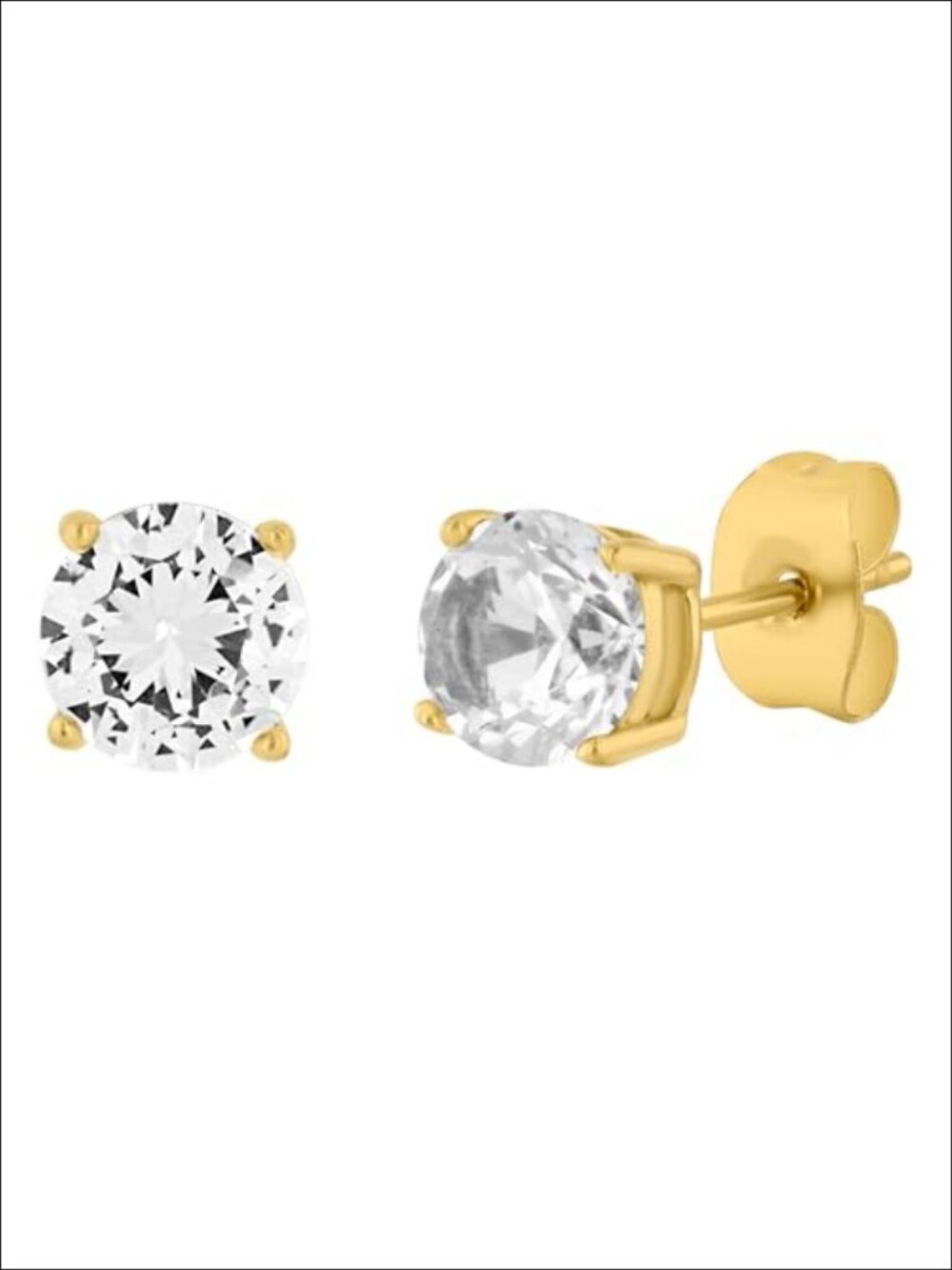 Men's Stainless Steel Stud Earrings Created White Sapphire Round Prong